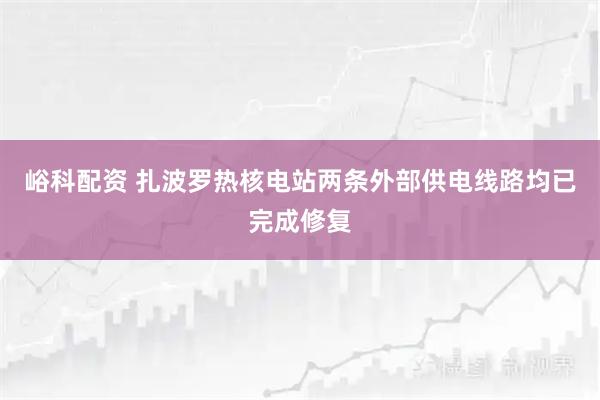 峪科配资 扎波罗热核电站两条外部供电线路均已完成修复